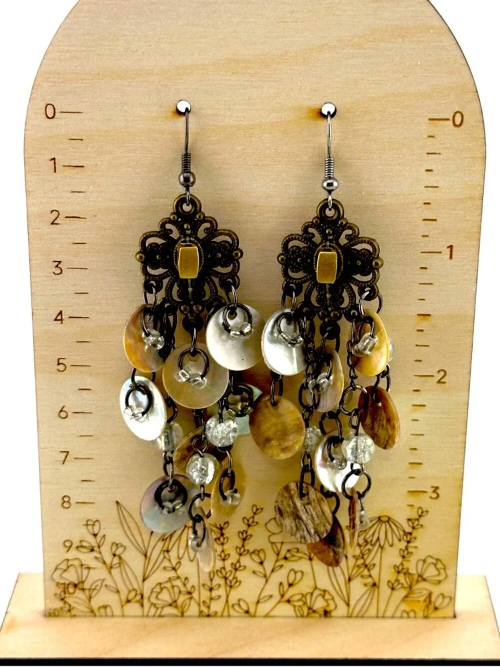 Vintage Mother of Pearl Chandelier Earrings Boho Shell Cascade Dangle 3.5